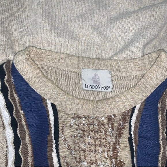 London Fog Sweater Men's Size Large Beige Brown Vintage COOGI Vibes Lightweight - Picture 6 of 7